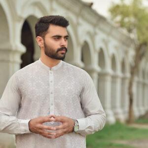 Close Up View of Men Chikankari Embroidered Gala Design by BaadBaan